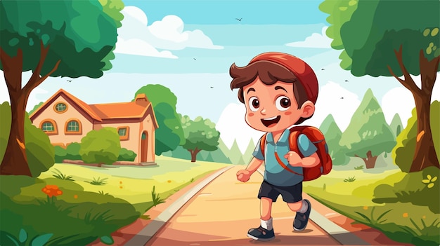 Cheerful Kid Going to School Cartoon Vector Illustration