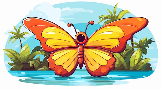 Cheerful Lifeguard Butterfly in Cartoon Style