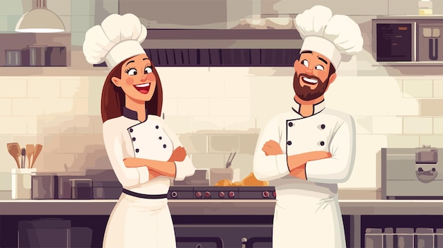 Cheerful Male and Female Chefs Laughing while Taking Inventory in Kitchen