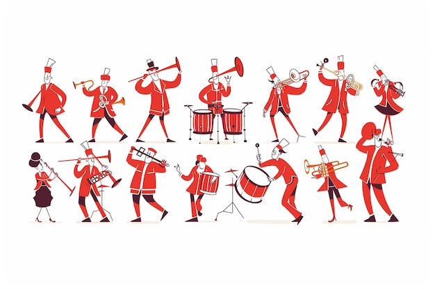 Vector cheerful marching band in cartoon style