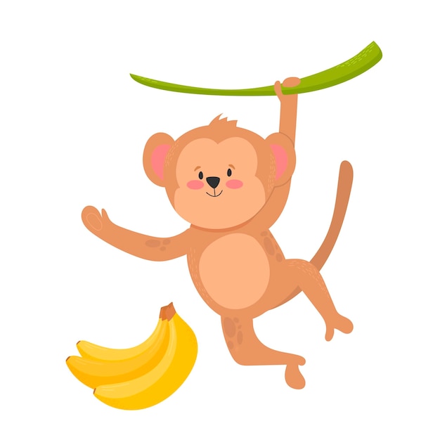 Cheerful monkey hanging on branch and banana vector image