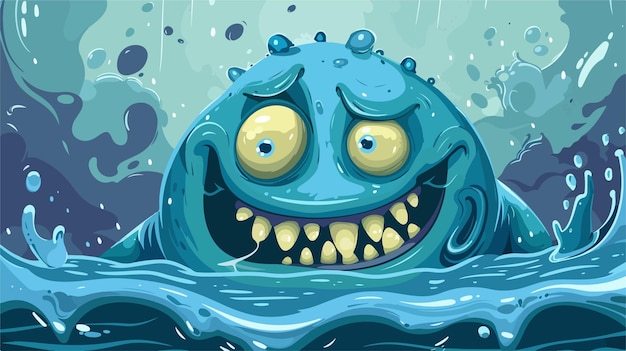 Cheerful Monster Cartoon Illustration Smiling Joyfully