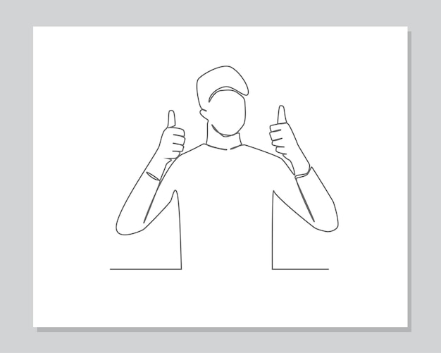 Cheerful mood and thumbs up man continuous one line illustration