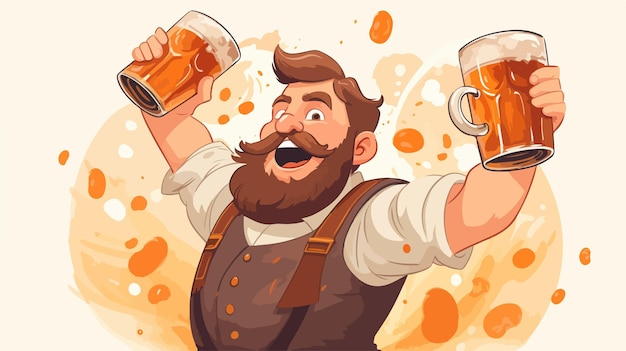 Cheerful Oktoberfest Cartoon Illustration of Man Celebrating with Beer