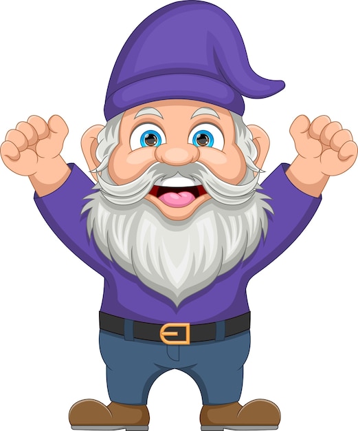 Cheerful old dwarf waving cartoon