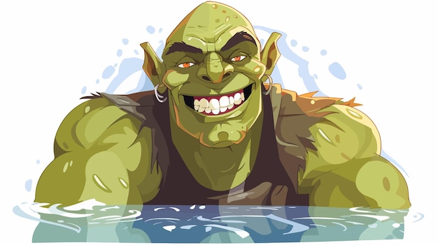 Cheerful Orc Man Cartoon Illustration Smiling in 2D Style