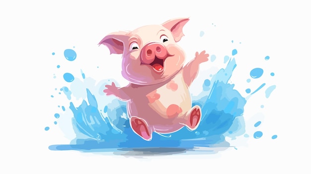 Vector cheerful pig dancing in 2d flat cartoon style