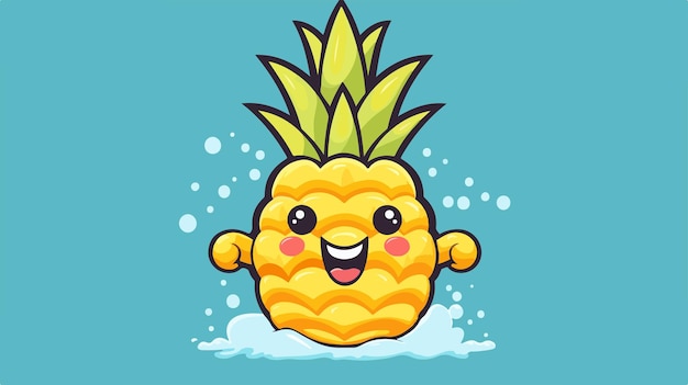 Vector cheerful pineapple cartoon character waving hand illustration