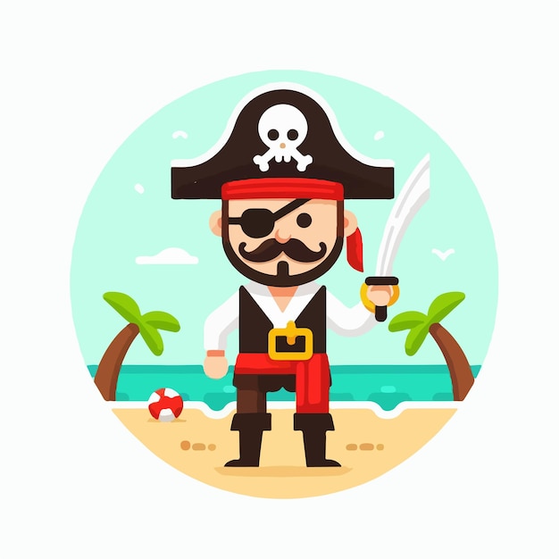 Vector cheerful pirate vector with a simple flat design style and white background