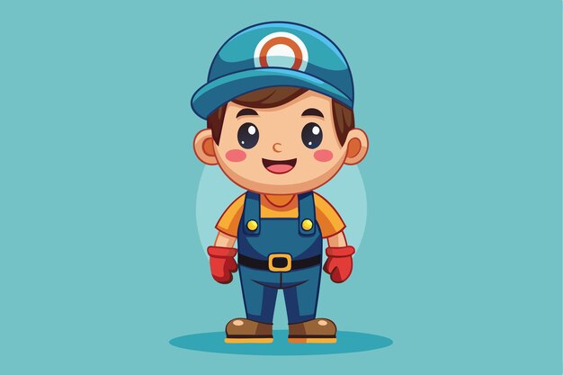 A cheerful plumber character wearing blue overalls and a cap ready for his next adventure amidst a colorful backdrop a cartoon character Cute Plumber