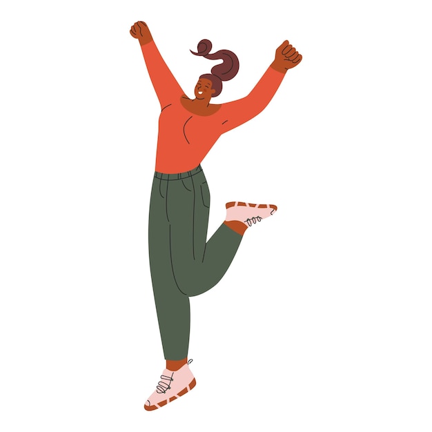 Cheerful positive black skin girl jumping in the air