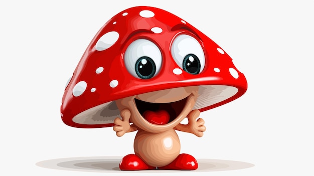 Vector cheerful red mushroom cartoon character smiling and laughing