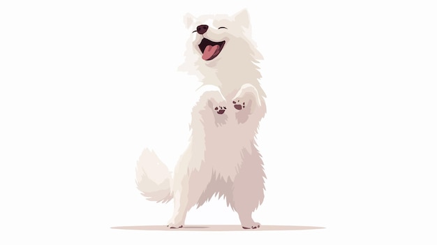 Vector cheerful samoyed canine balancing on hind limbs outdoors