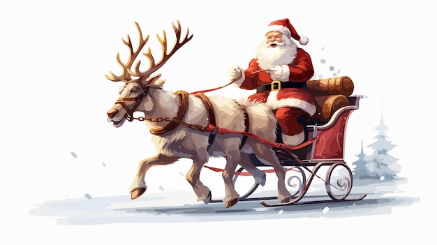 Cheerful Santa Claus Christmas Cartoon Character Riding in Sleigh