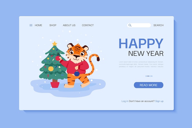 Cheerful tiger Chinese New Year 2022 Modern landing page template Website banner Cartoon animal