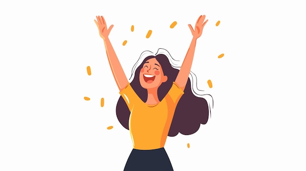 Vector cheerful woman celebrating with raised hands