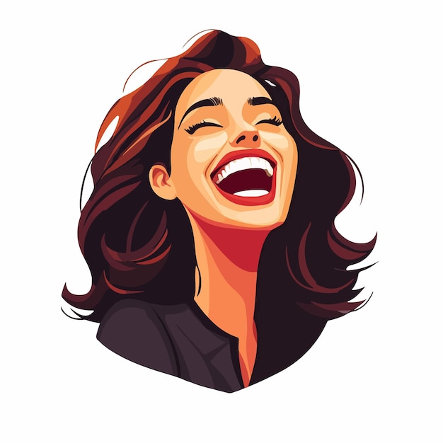 Vector cheerful woman in vector cartoon illustration laughing happily