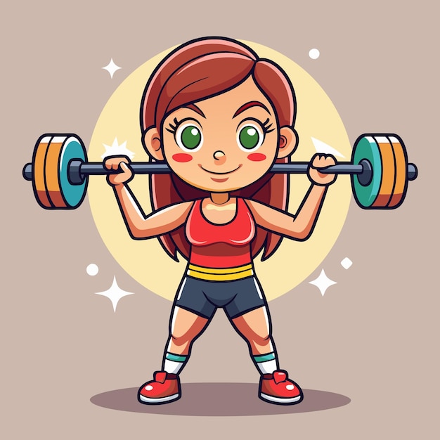 Cheerful Woman Weightlifting Cartoon Illustration