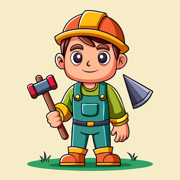 Cheerful Woodworker Holding Ax Cartoon Vector Design