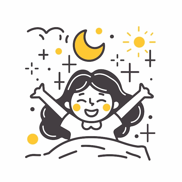 Vector cheerful young girl enjoying the night sky