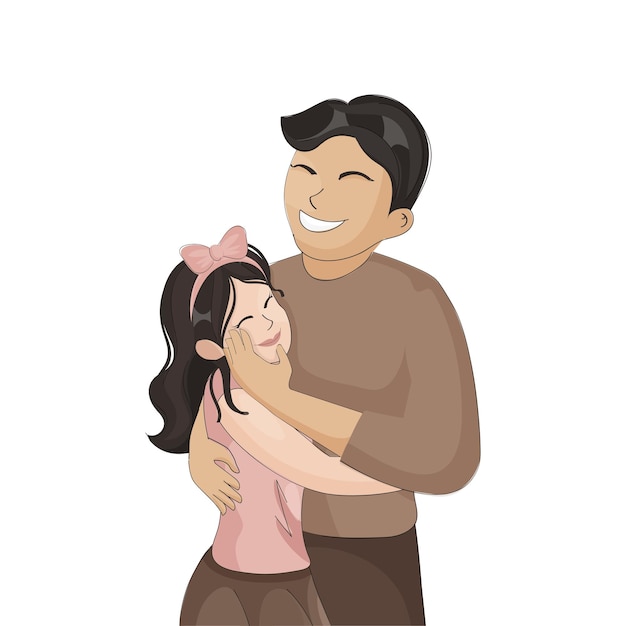 Cheerful Young Man Hugging His Daughter Against White Background