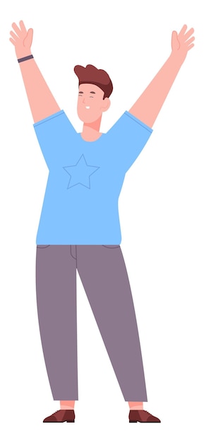 Cheerful young man with positive greeting gesture