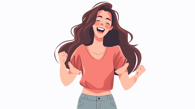 Vector cheerful young woman smiling in handdrawn style