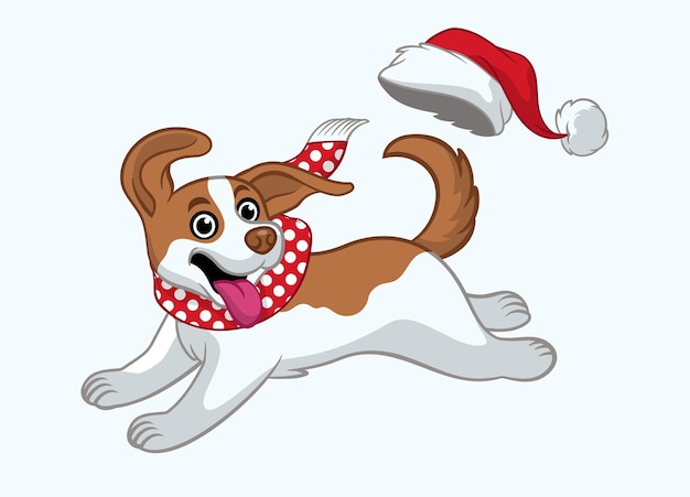 Cheerfull cartoon Jack Russell puppy celebrating Christmas