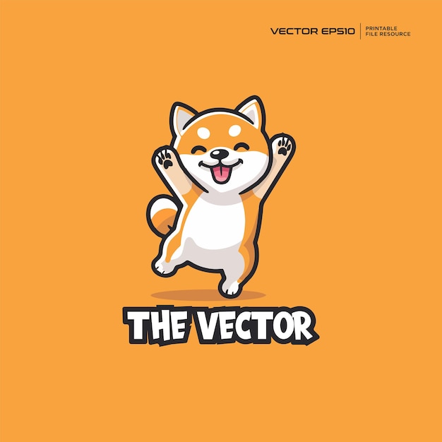 Cheering puppy vector logo character cartoon illustration eps10