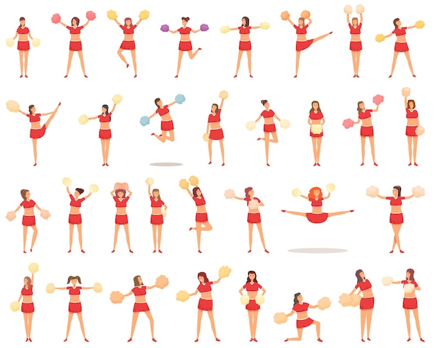 Cheerleaders icons set cartoon vector Dance woman