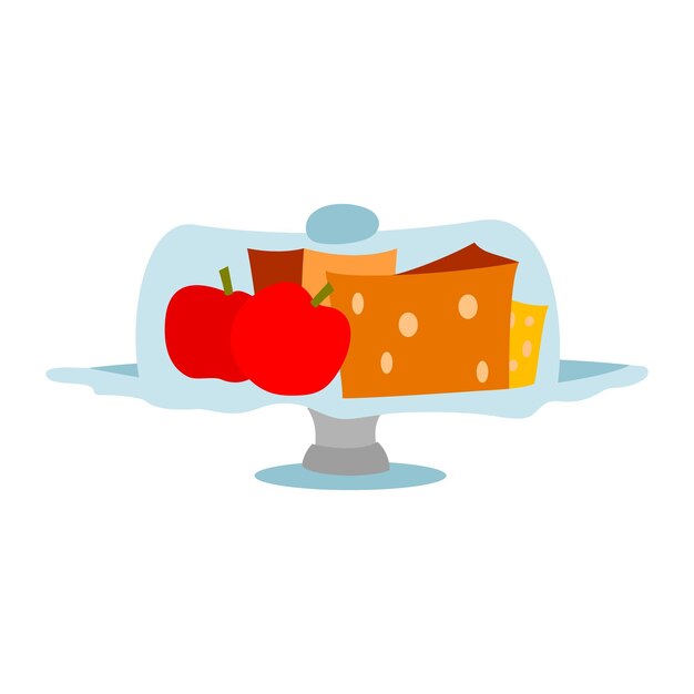 Cheese and apple on a serving plate accompanied by vector illustration