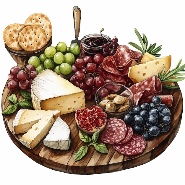 Vector cheese board arrangement illustration vector on charcuterie board isolated on white background