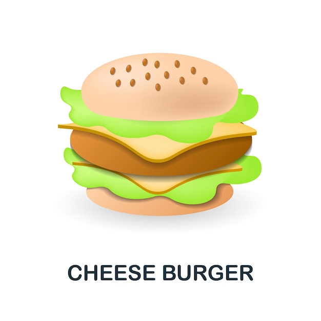 Cheese Burger icon 3d illustration from fast food collection Creative Cheese Burger 3d icon for web design templates infographics and more