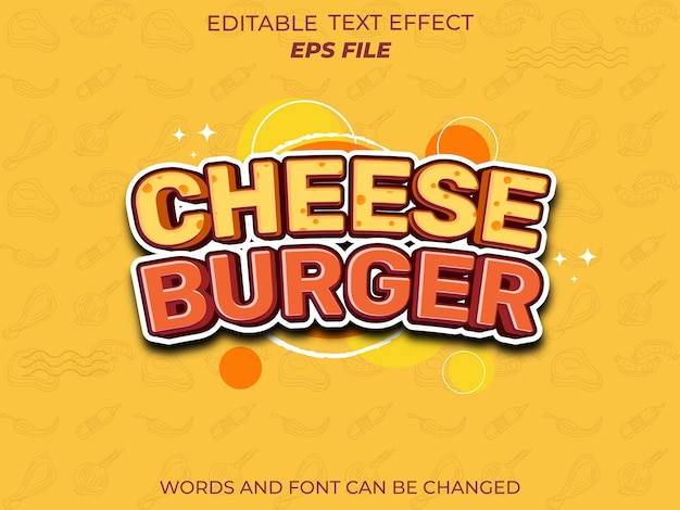 cheese burger text effect font editable typography 3d text for food industry vector template