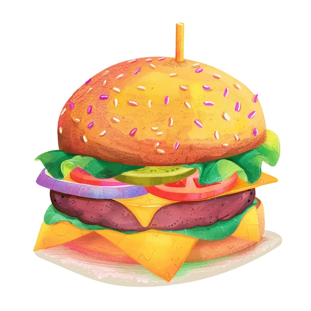 Cheese burger Watercolor Ilustration 7