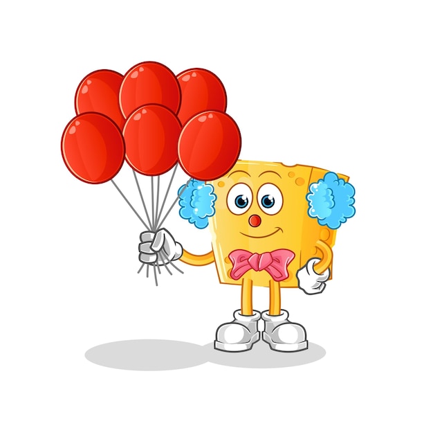 Cheese clown with balloons vector cartoon character