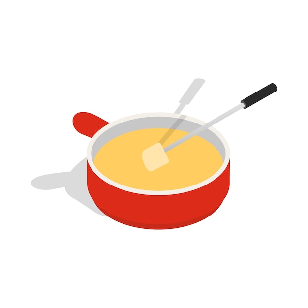 Cheese fondue icon in isometric 3d style on a white background