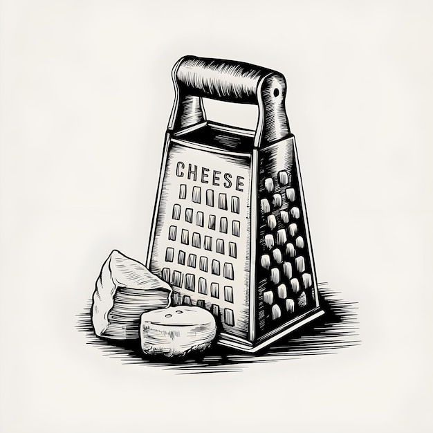 Cheese grater monochrome ink sketch vector drawing engraving style illustration