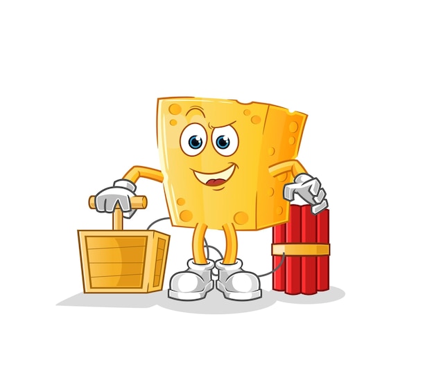 Cheese holding dynamite detonator cartoon mascot vector