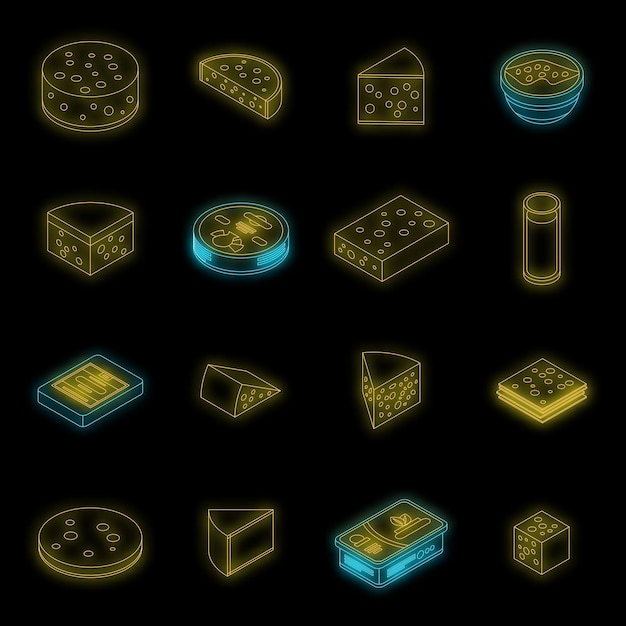 Cheese icons set vector neon