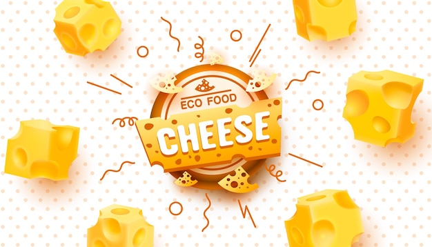 Cheese label eco food poster, banner menu product. Vector illustration