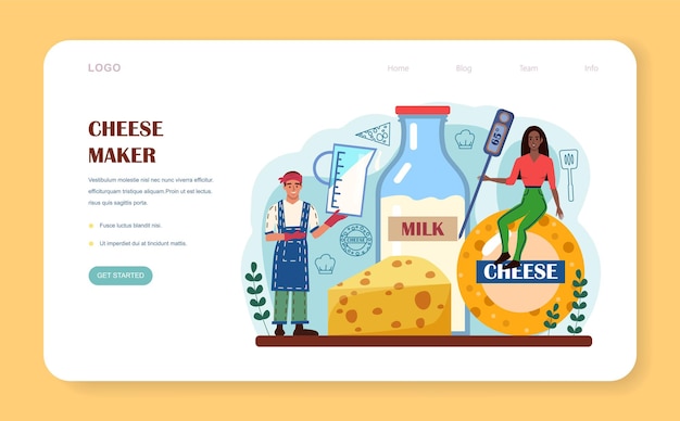 Cheese maker web banner or landing page professional chef making