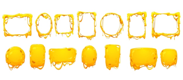 Vector cheese melt frames borders of yellow sauce drips