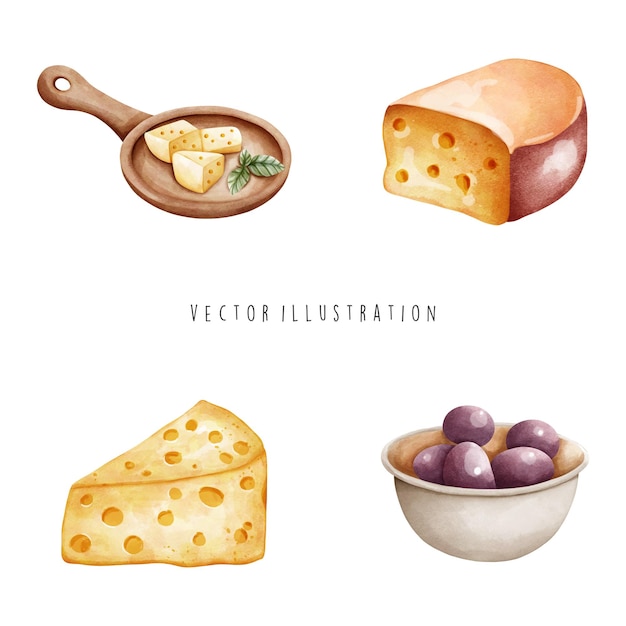 cheese and milk watercolor illusration