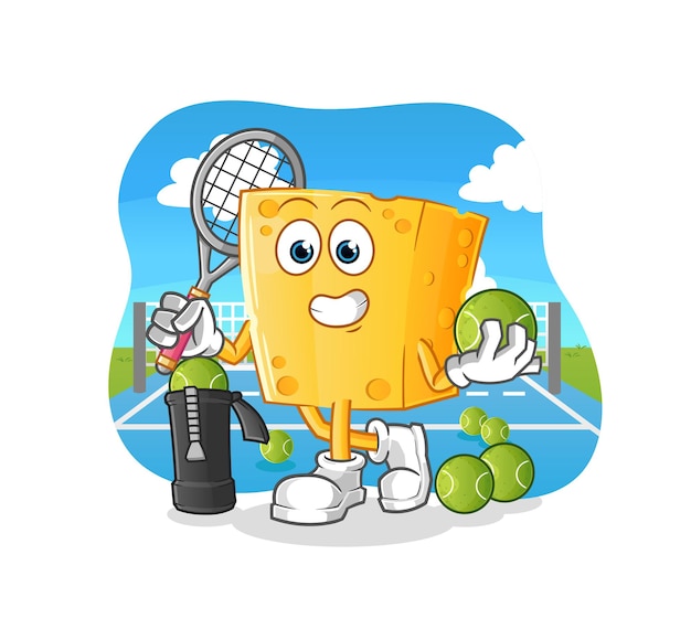 Cheese plays tennis illustration. character vector