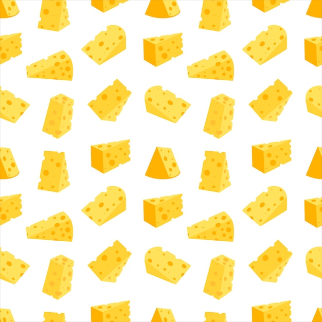 Cheese seamless pattern pieces of yellow cheese isolated on white illustration