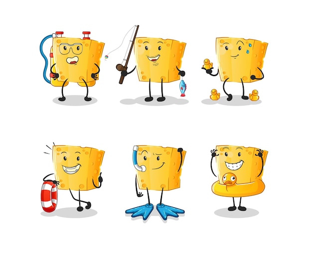 Cheese water activity group cartoon mascot vector