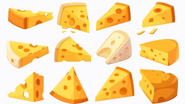 Cheese with Hole Various Shapes Slices Vector Set