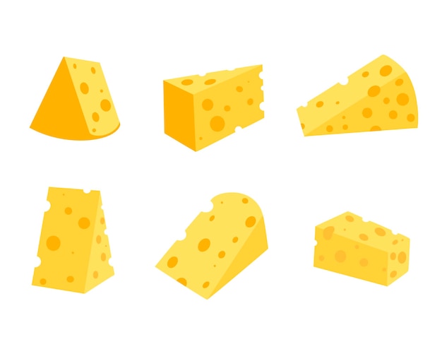 Cheese with isolated on white background, vector flat illustration. A set of different cheeses