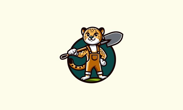 Vector cheetah character holding a hoe vector illustration mascot design